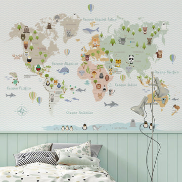 Papel de Parede  Mapa Mundi Infantil IMAGINATION Menta
